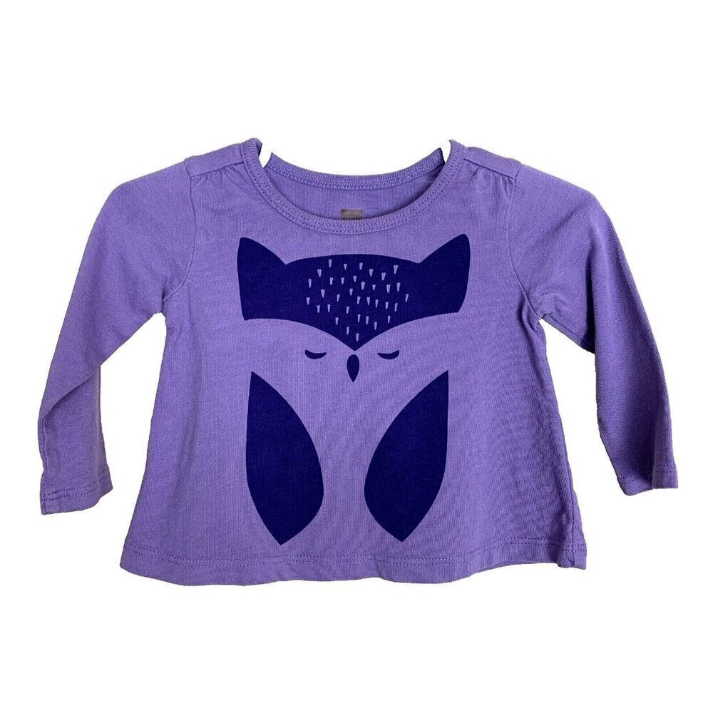 Tea Collection Long Sleeve Owl Graphic Tee T Shirt Knit Purple Girls 3-6 Months